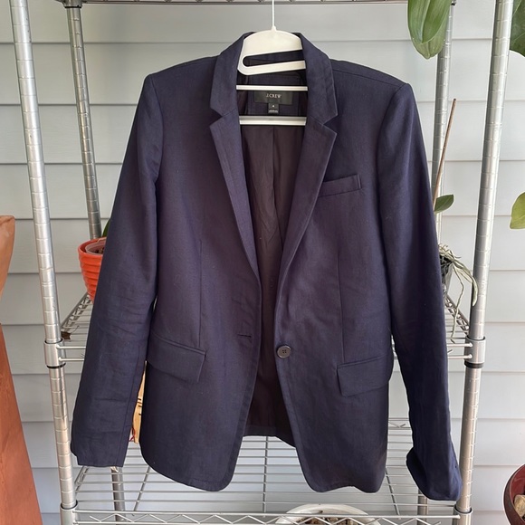 J. Crew 100% linen navy blue blazer suit jacket women's size 4 - Picture 1 of 6